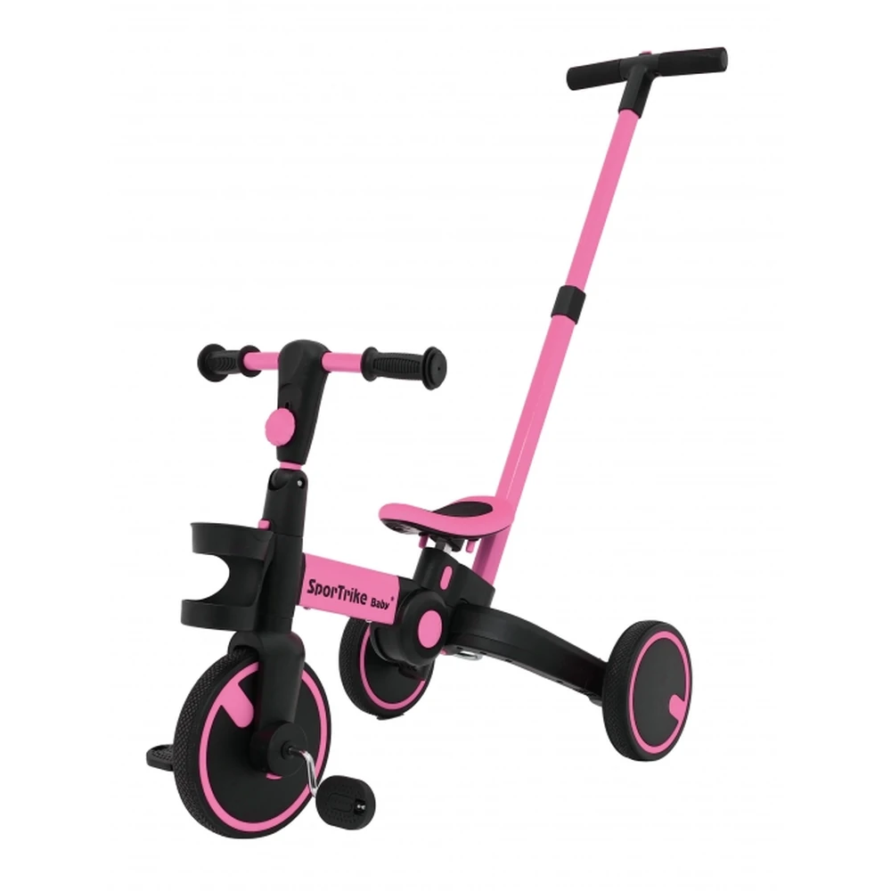 Tricicleta cu pedale 3 in 1 si roti din cauciuc SporTrike - Roz [1]