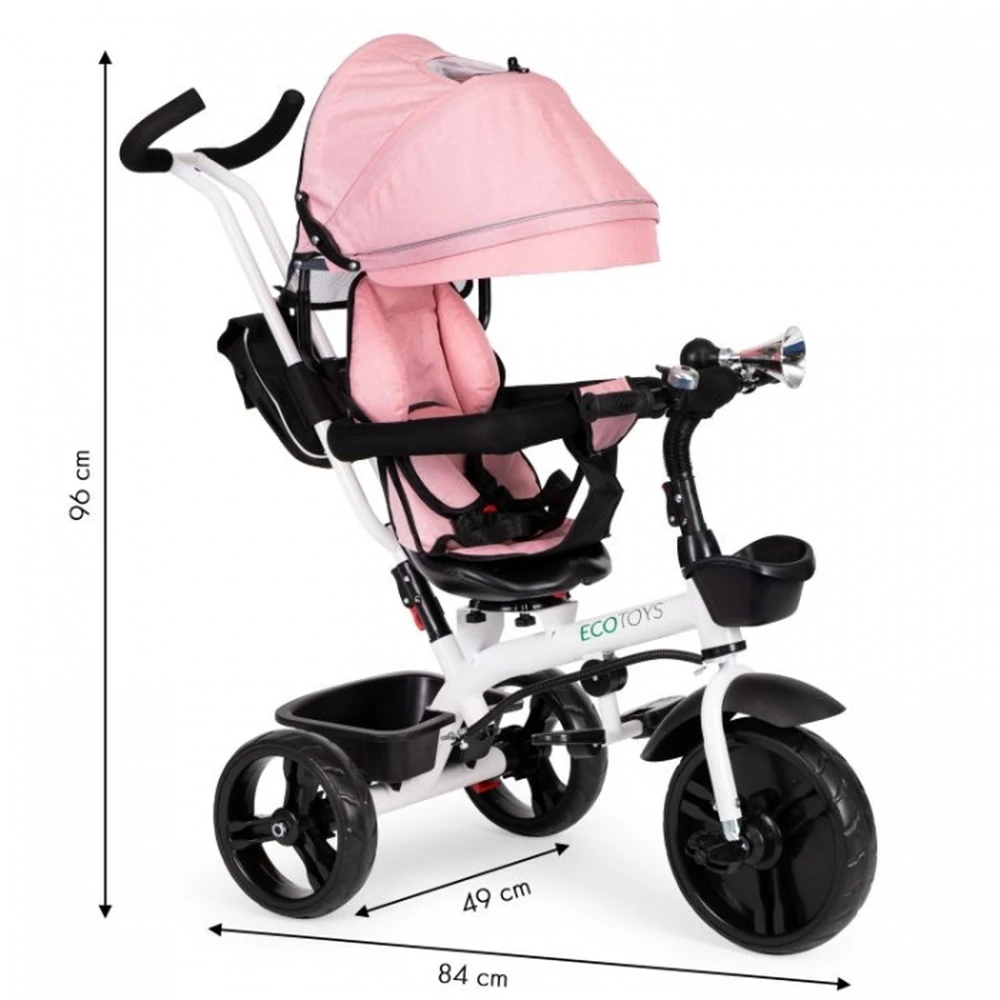 Tricicleta cu sezut reversibil Ecotoys - Roz [5]