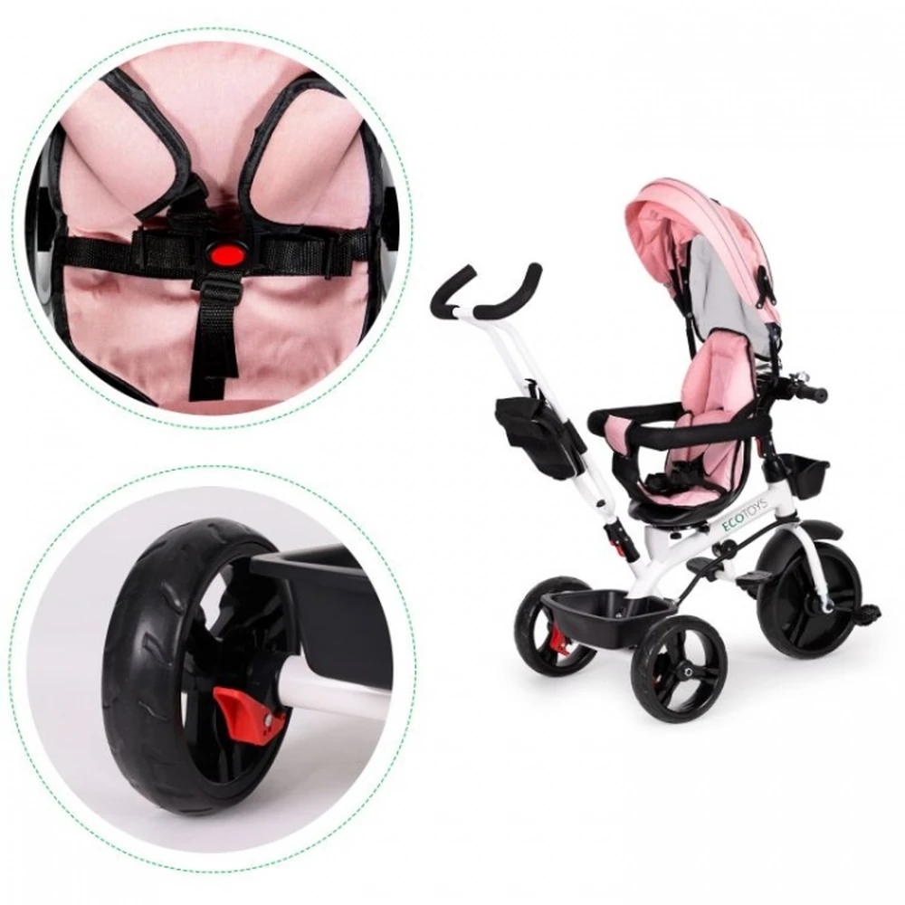Tricicleta cu sezut reversibil Ecotoys - Roz [6]