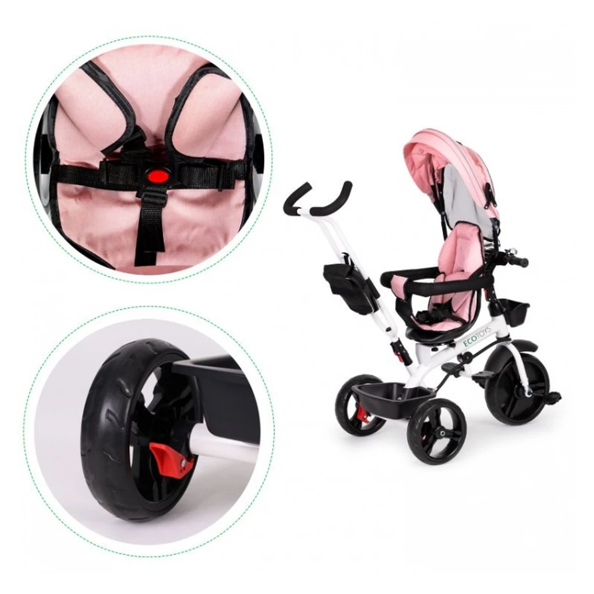 Tricicleta cu sezut reversibil Ecotoys - Roz [5]