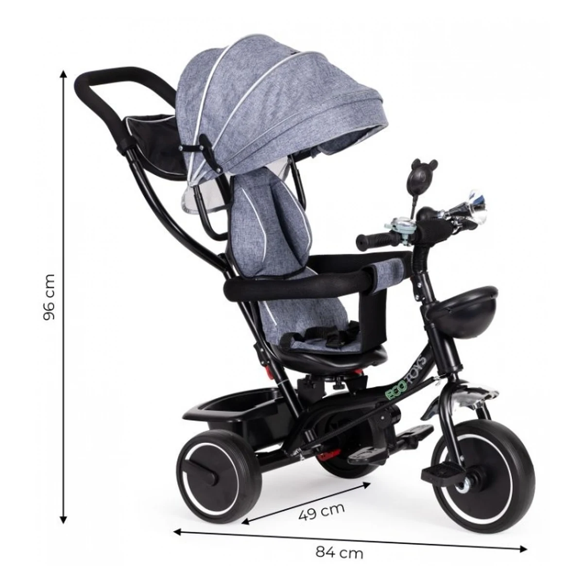 Tricicleta Ecotoys JM-066-9 Gri cu sezut rotativ 360° [7]