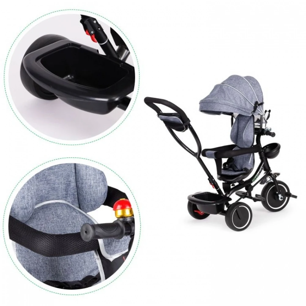 Tricicleta Ecotoys JM-066-9 Gri cu sezut rotativ 360° [7]