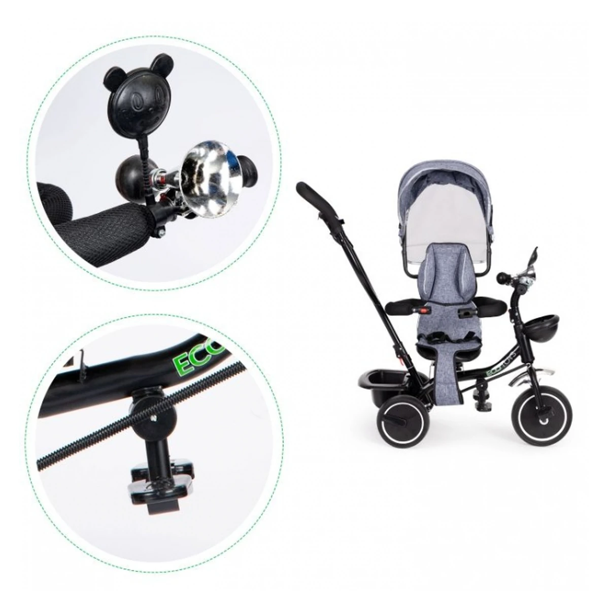 Tricicleta Ecotoys JM-066-9 Gri cu sezut rotativ 360° [4]
