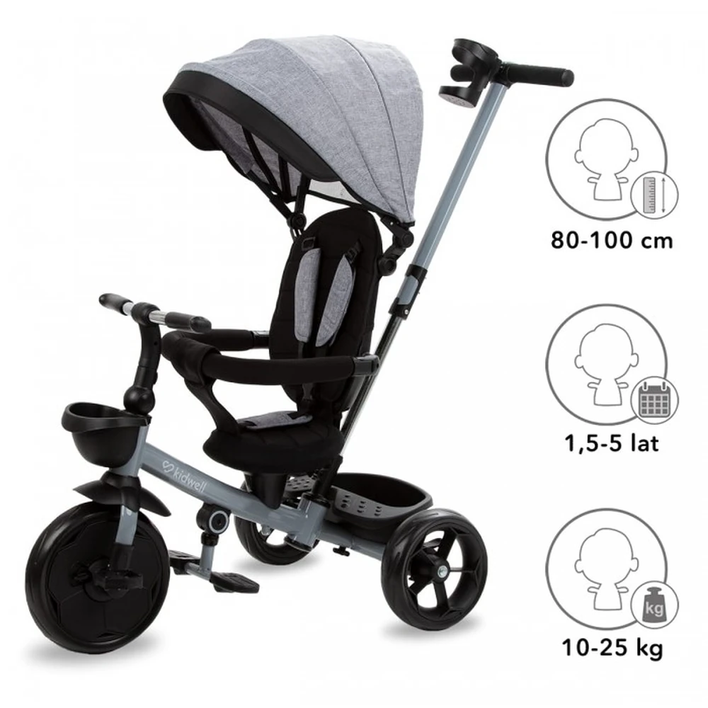 Tricicleta cu sezut rotativ si roti cu spuma EVA Kidwell Axel - Gri [2]