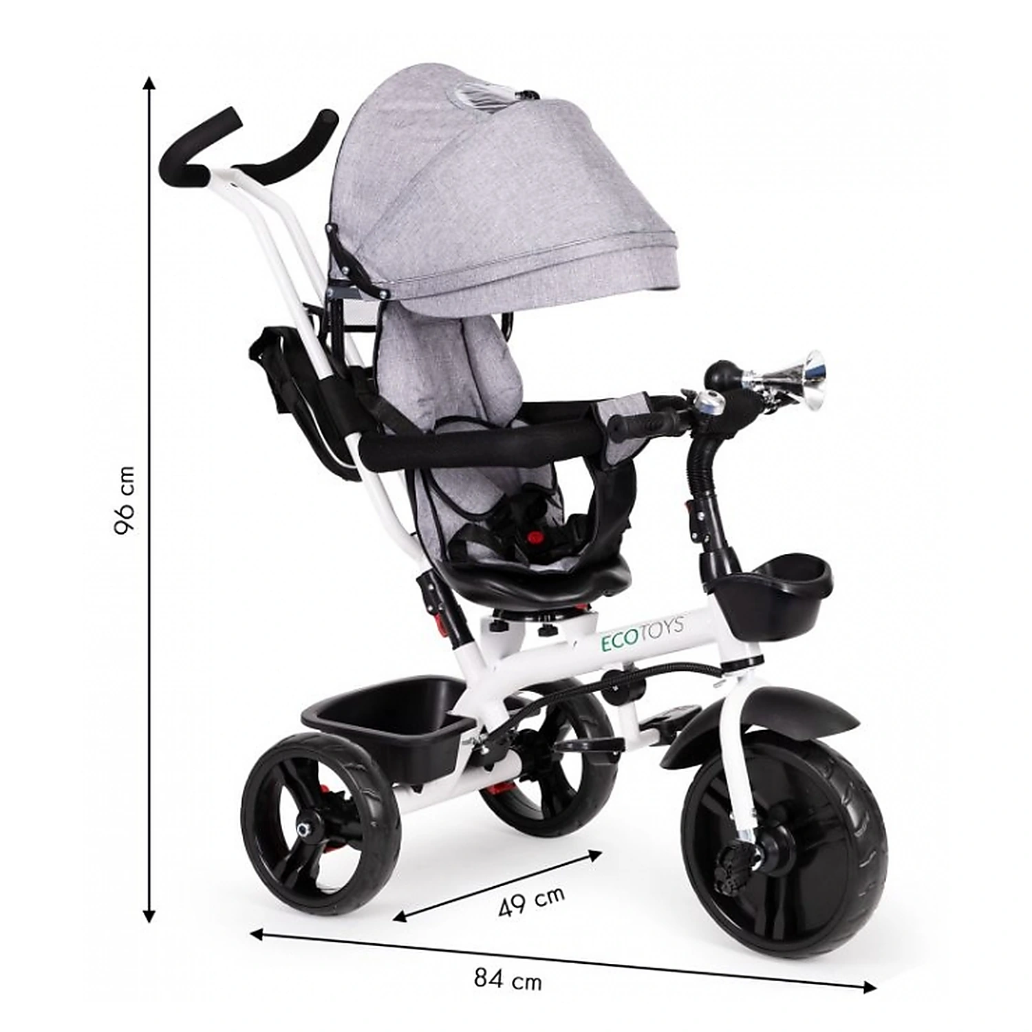 Tricicleta Ecotoys cu sezut reversibil - Gri [5]