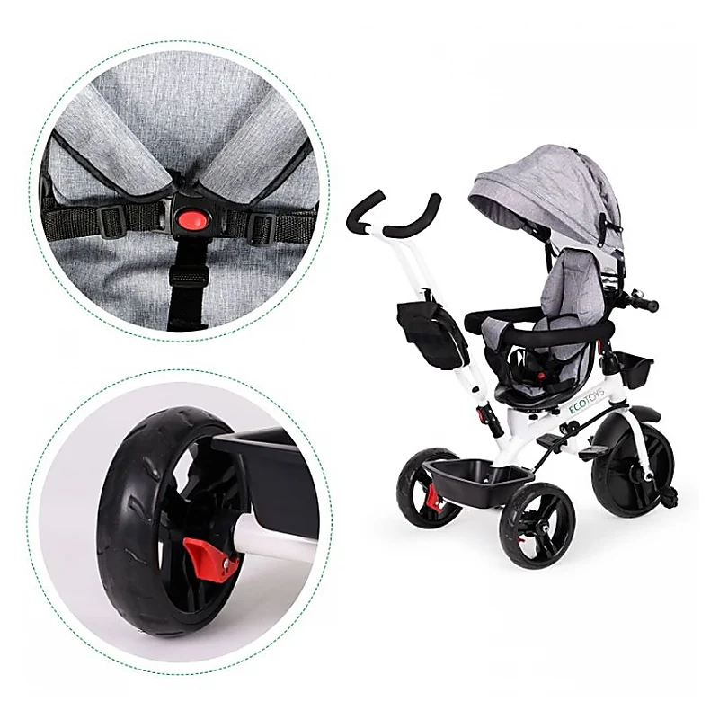 Tricicleta Ecotoys cu sezut reversibil - Gri [6]