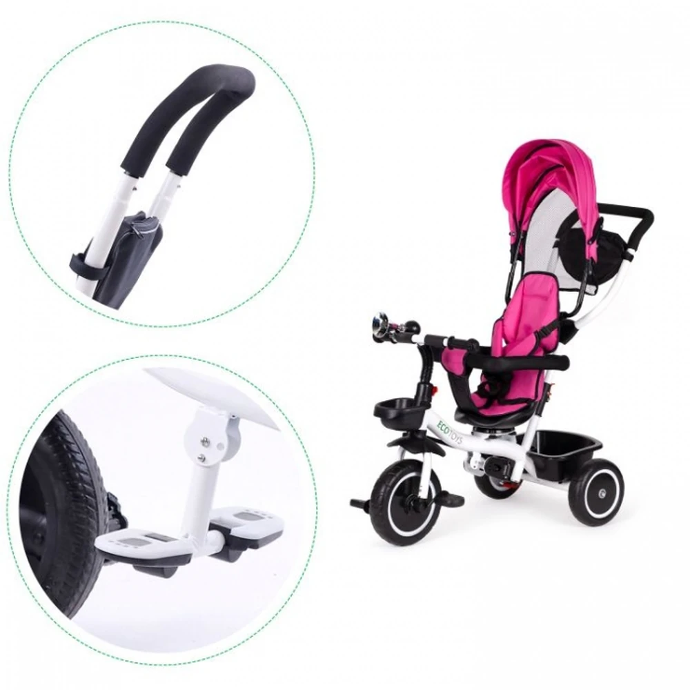 Tricicleta Ecotoys, functie rotire 360° - Roz [5]