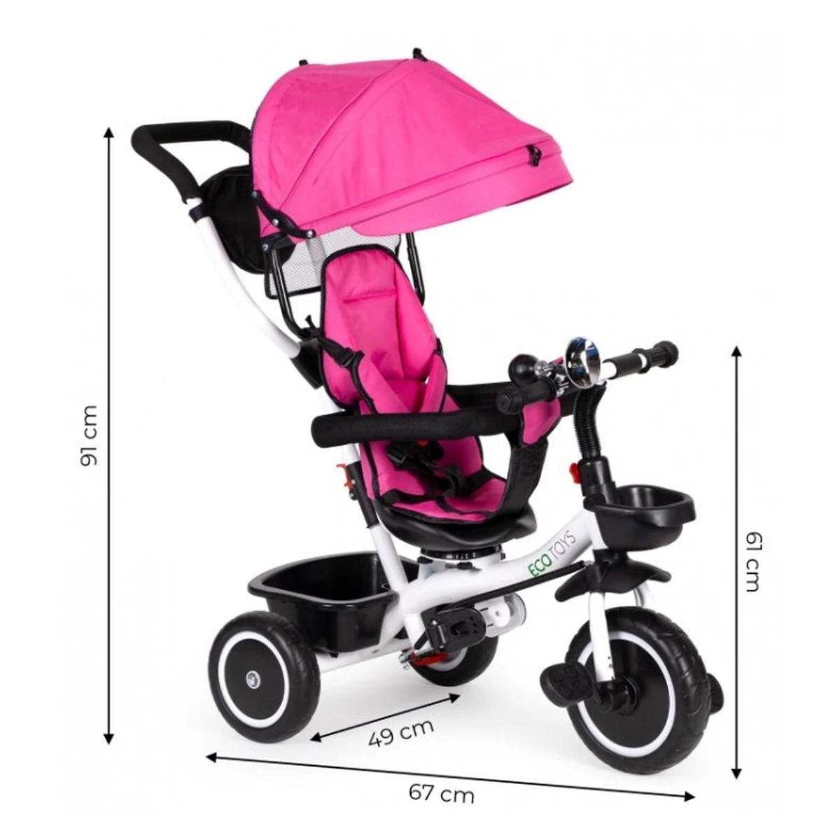 Tricicleta Ecotoys, functie rotire 360° - Roz [8]