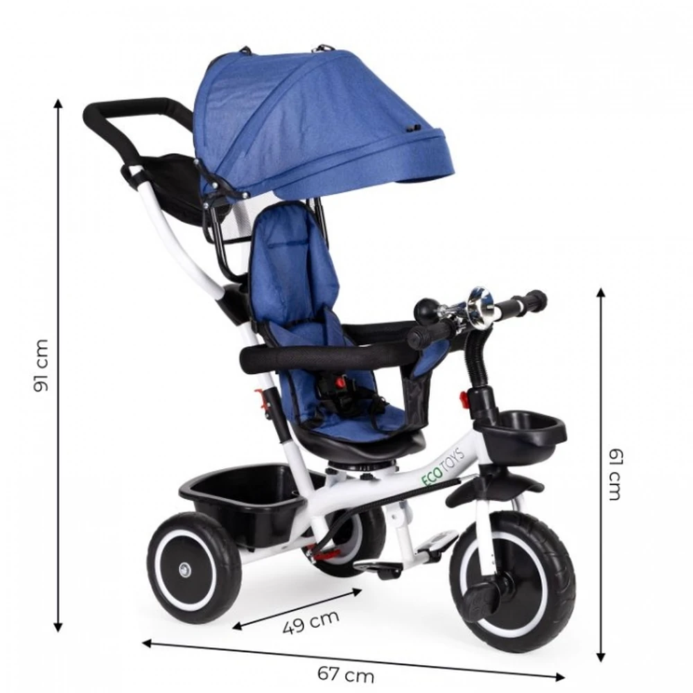 Tricicleta Ecotoys, functie rotire 360° - Albastru [7]