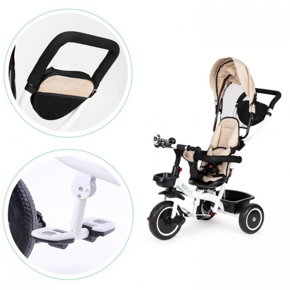Tricicleta Ecotoys, functie rotire 360° - Bej [5]