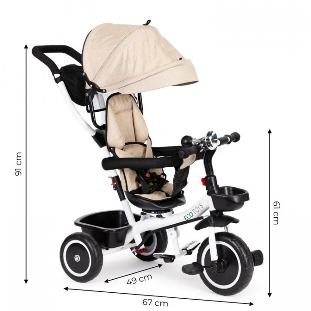 Tricicleta Ecotoys, functie rotire 360° - Bej [8]