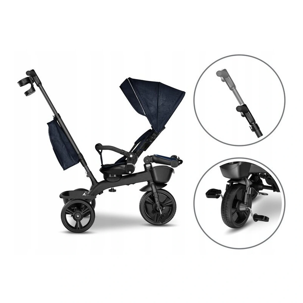 Lionelo - Tricicleta Kori, Cu suport de picioare, Control al directiei, Scaun reversibil, Rotire 360 grade, Pliabila, Conform cu standardul european de securitate EN71, Blue Navy [30]