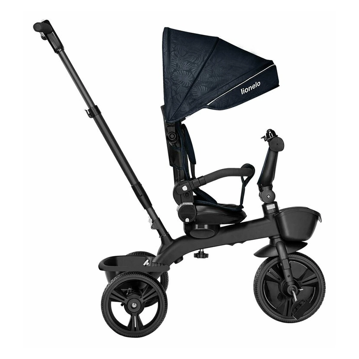 Lionelo - Tricicleta Kori, Cu suport de picioare, Control al directiei, Scaun reversibil, Rotire 360 grade, Pliabila, Conform cu standardul european de securitate EN71, Blue Navy [12]