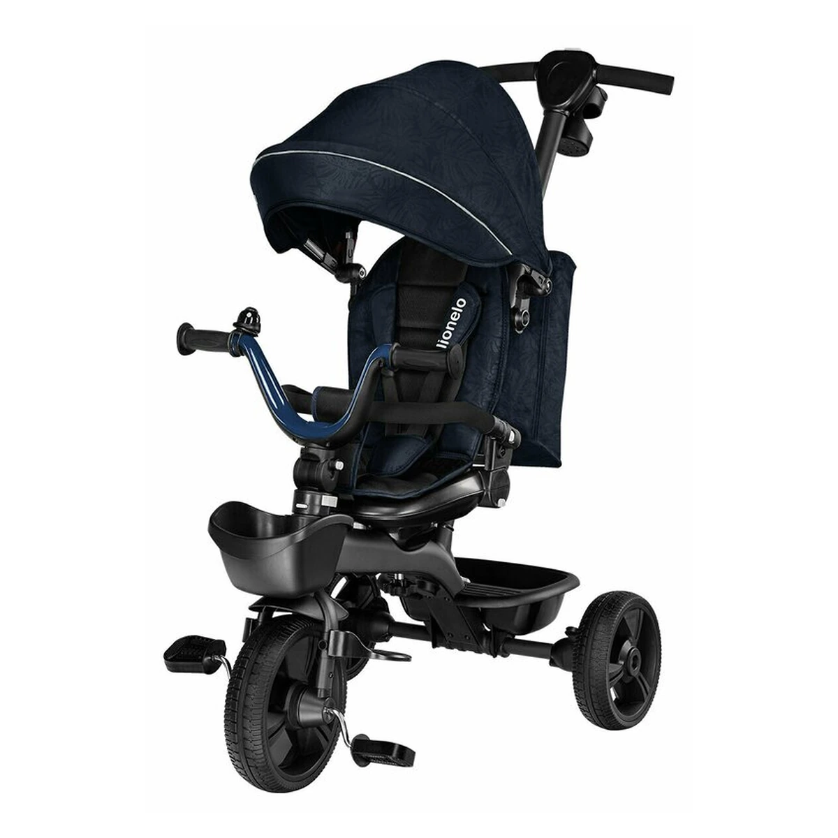 Lionelo - Tricicleta Kori, Cu suport de picioare, Control al directiei, Scaun reversibil, Rotire 360 grade, Pliabila, Conform cu standardul european de securitate EN71, Blue Navy [4]
