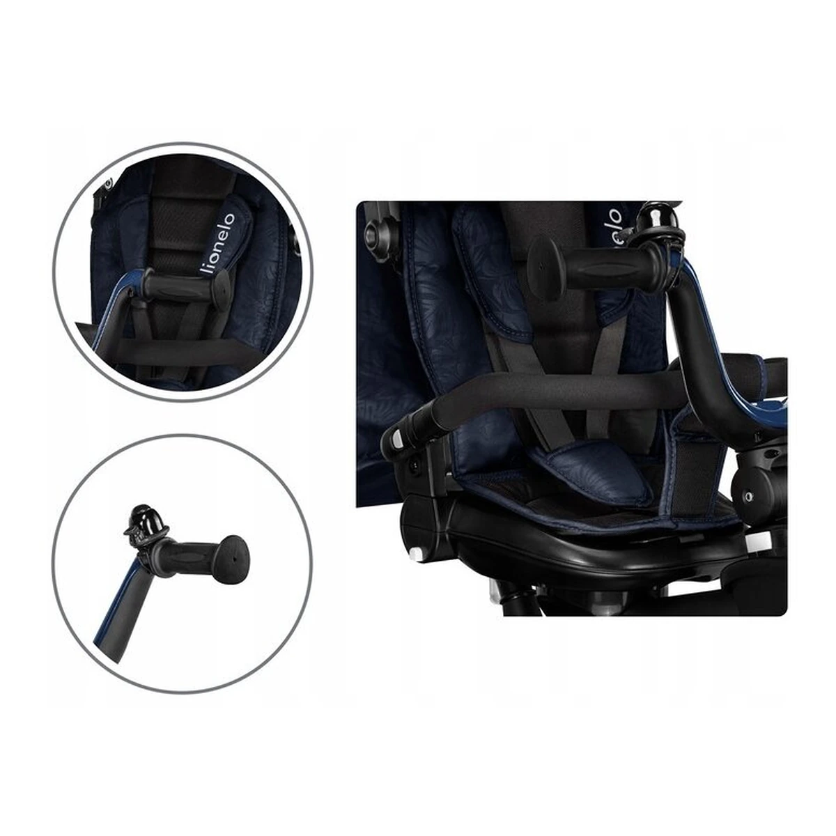 Lionelo - Tricicleta Kori, Cu suport de picioare, Control al directiei, Scaun reversibil, Rotire 360 grade, Pliabila, Conform cu standardul european de securitate EN71, Blue Navy [31]