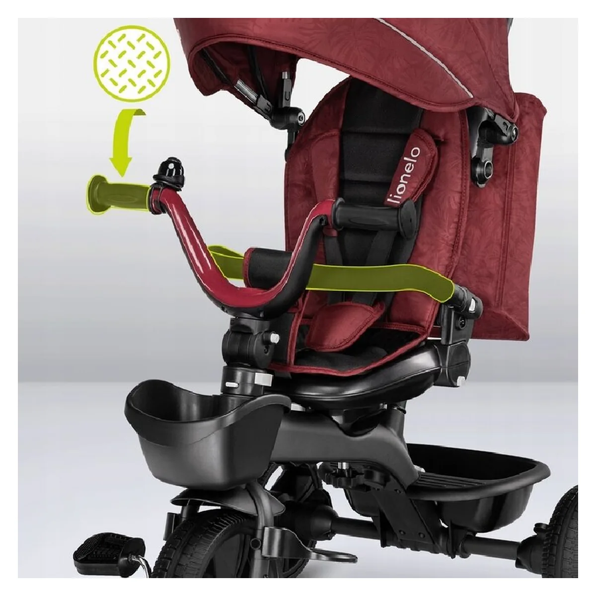 Lionelo - Tricicleta Kori, Cu suport de picioare, Control al directiei, Scaun reversibil, Rotire 360 grade, Pliabila, Conform cu standardul europeane de securitate EN71, Red Burgundy [37]