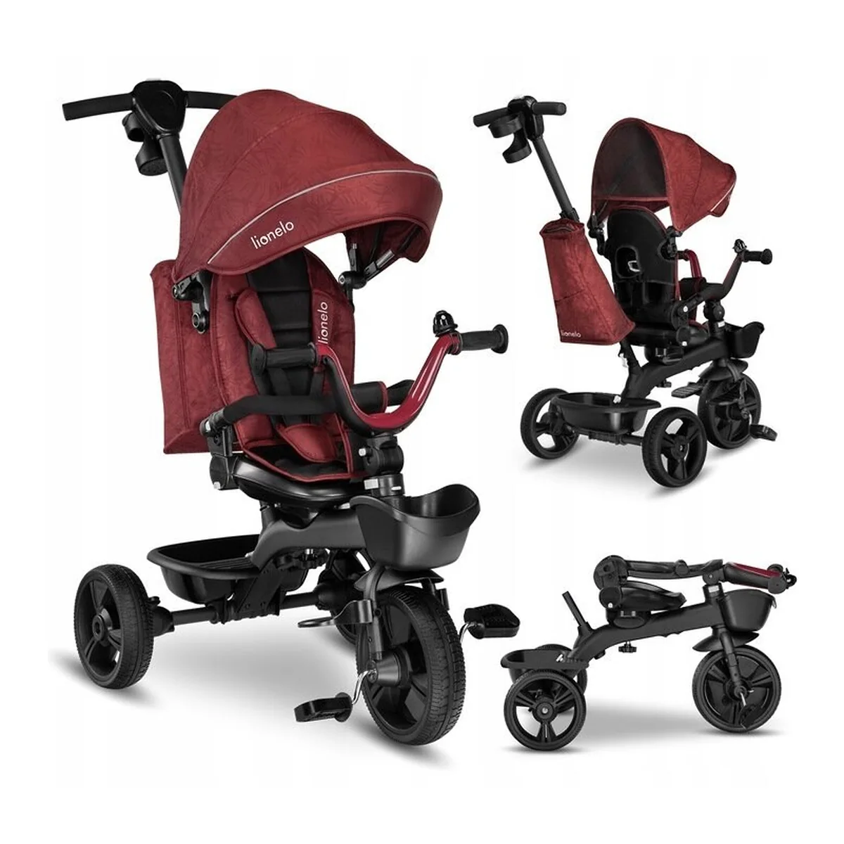 Lionelo - Tricicleta Kori, Cu suport de picioare, Control al directiei, Scaun reversibil, Rotire 360 grade, Pliabila, Conform cu standardul europeane de securitate EN71, Red Burgundy [3]
