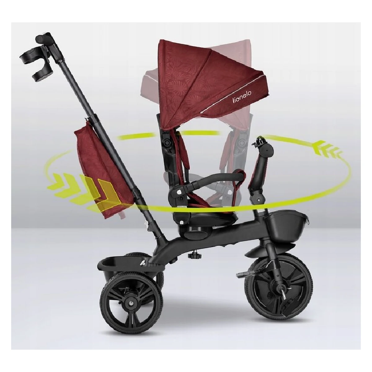 Lionelo - Tricicleta Kori, Cu suport de picioare, Control al directiei, Scaun reversibil, Rotire 360 grade, Pliabila, Conform cu standardul europeane de securitate EN71, Red Burgundy [38]