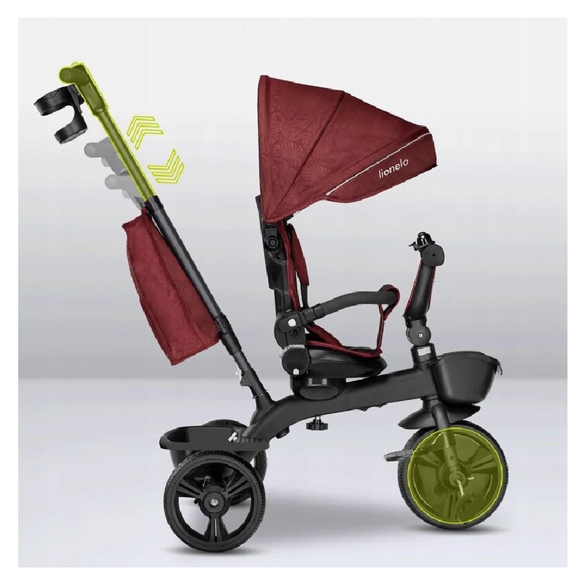 Lionelo - Tricicleta Kori, Cu suport de picioare, Control al directiei, Scaun reversibil, Rotire 360 grade, Pliabila, Conform cu standardul europeane de securitate EN71, Red Burgundy [39]