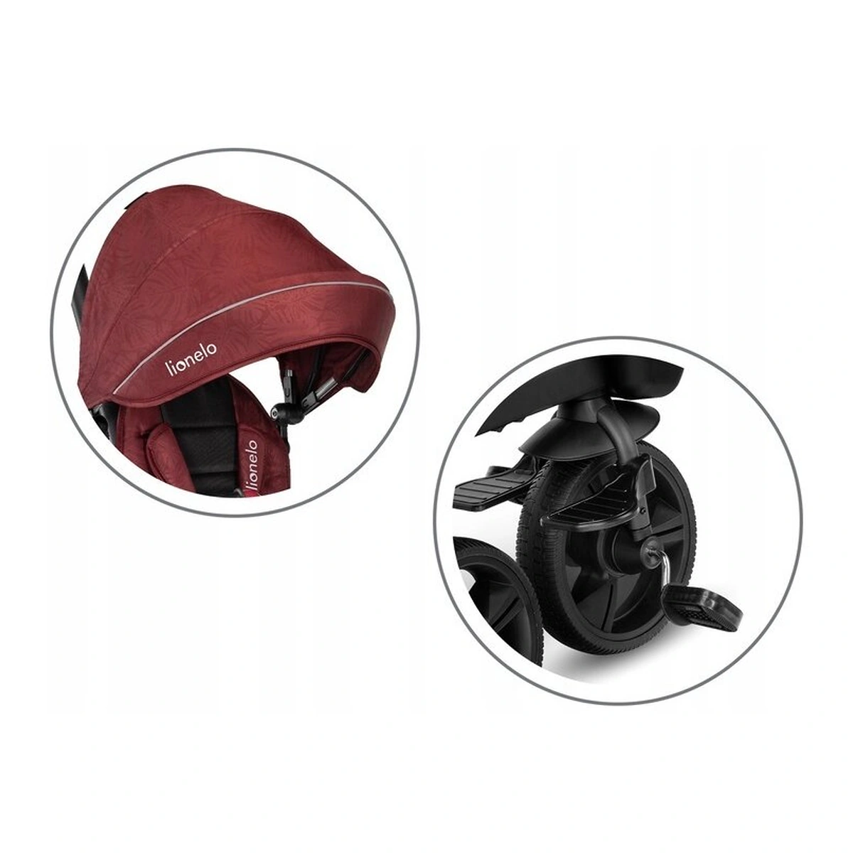 Lionelo - Tricicleta Kori, Cu suport de picioare, Control al directiei, Scaun reversibil, Rotire 360 grade, Pliabila, Conform cu standardul europeane de securitate EN71, Red Burgundy [29]