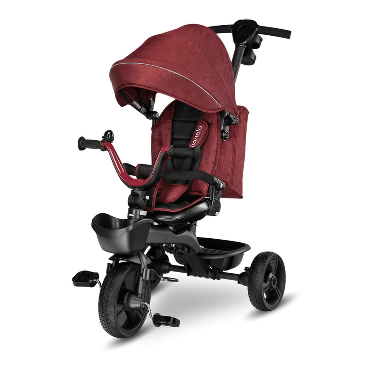 Lionelo - Tricicleta Kori, Cu suport de picioare, Control al directiei, Scaun reversibil, Rotire 360 grade, Pliabila, Conform cu standardul europeane de securitate EN71, Red Burgundy [4]
