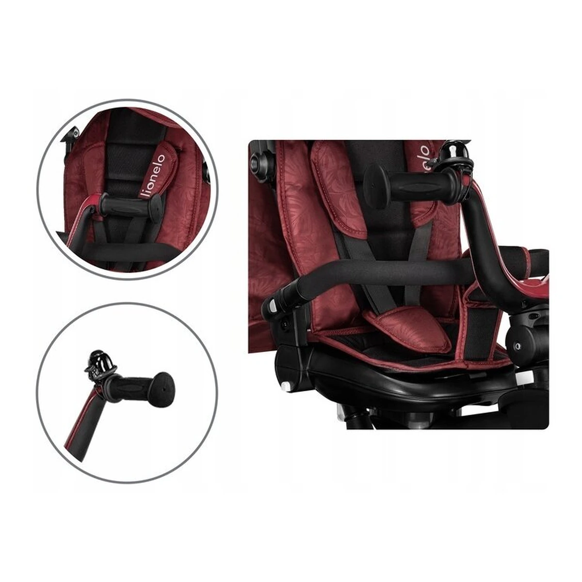 Lionelo - Tricicleta Kori, Cu suport de picioare, Control al directiei, Scaun reversibil, Rotire 360 grade, Pliabila, Conform cu standardul europeane de securitate EN71, Red Burgundy [28]