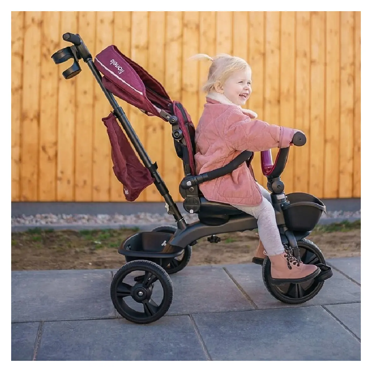 Lionelo - Tricicleta Kori, Cu suport de picioare, Control al directiei, Scaun reversibil, Rotire 360 grade, Pliabila, Conform cu standardul europeane de securitate EN71, Red Burgundy [33]