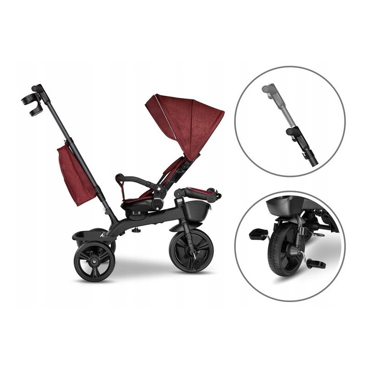 Lionelo - Tricicleta Kori, Cu suport de picioare, Control al directiei, Scaun reversibil, Rotire 360 grade, Pliabila, Conform cu standardul europeane de securitate EN71, Red Burgundy [30]