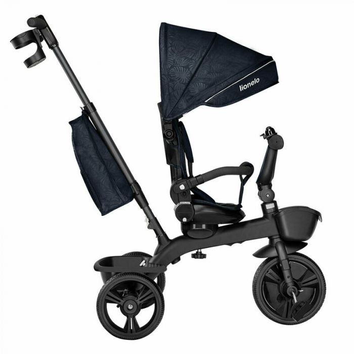 Lionelo - Tricicleta Kori, Cu suport de picioare, Control al directiei, Scaun reversibil, Rotire 360 grade, Pliabila, Conform cu standardul european de securitate EN71, Blue Navy [12]