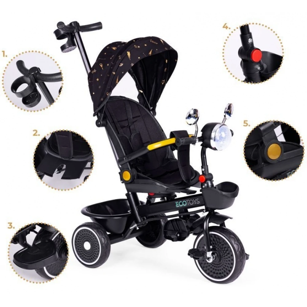 Tricicleta pentru copii, scaun rotativ 360°, Ecotoys - Negru [7]