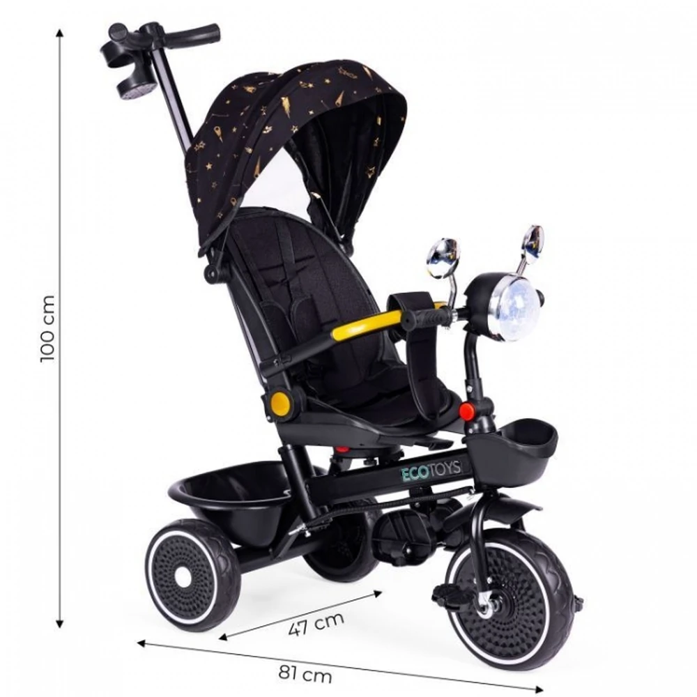 Tricicleta pentru copii, scaun rotativ 360°, Ecotoys - Negru [8]