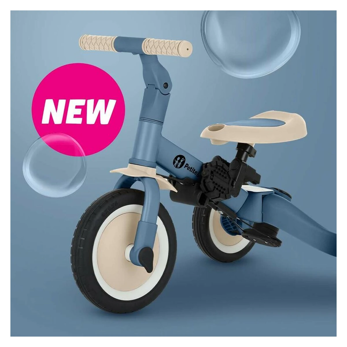 Tricicleta, Petite&Mars, Turbo, 5 in 1, Multifunctionala, Vehicul de impins, Bicicleta cu/fara pedale, Cu maner de ghidaj, Detasabil, Roti din cauciuc, Pana la 25 kg, 1.5-5 ani, Ocean Blue [5]