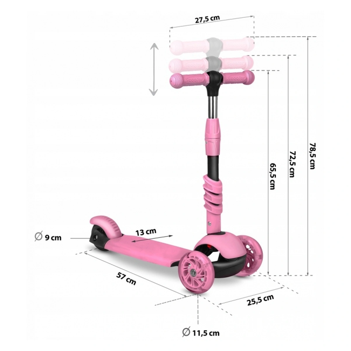 Trotineta 3 in 1 copii Ricokids Todi – Roz, roti LED  Meta descriere: [10]