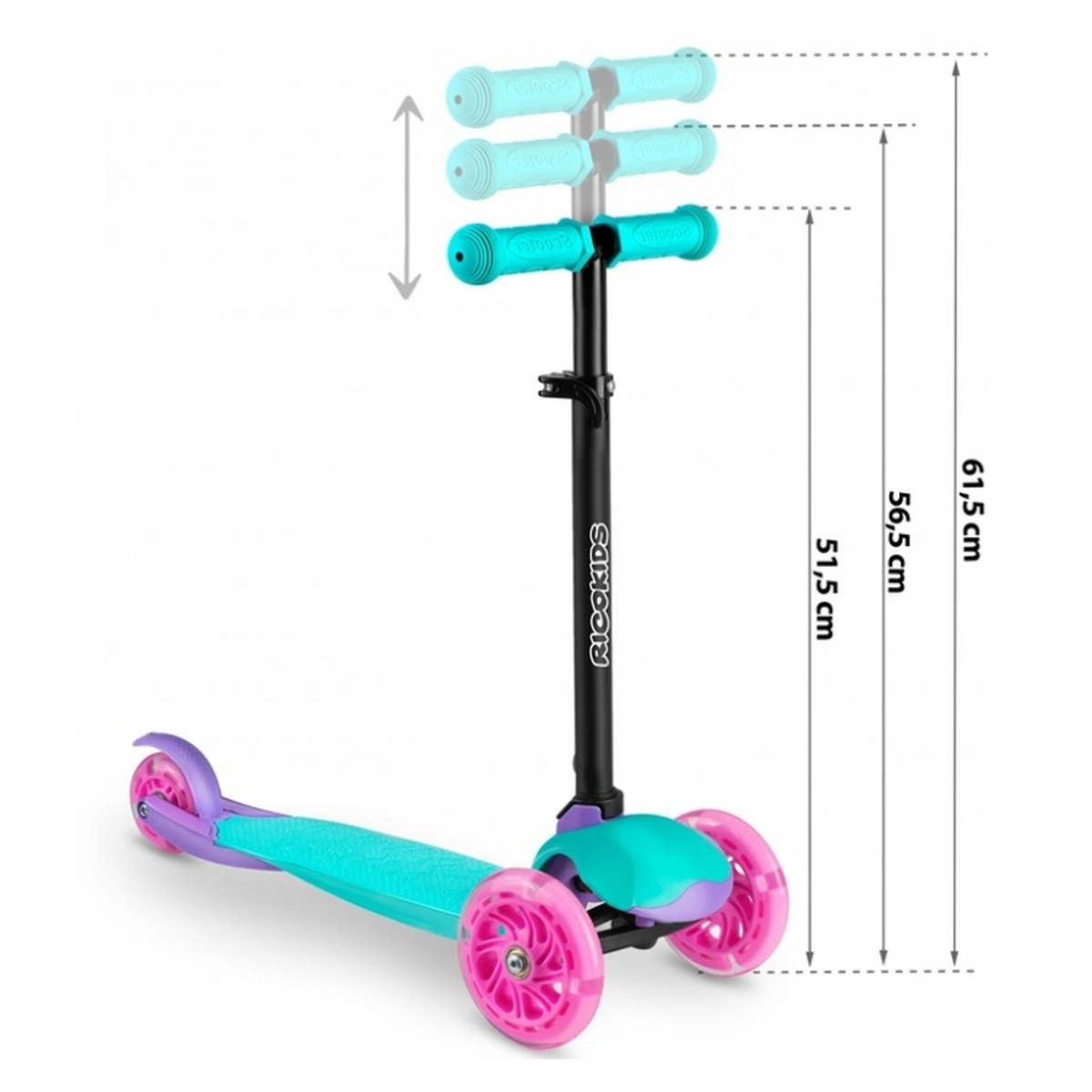 Trotineta copii Ricokids Loco – Turcoaz cu roz, roti LED [6]