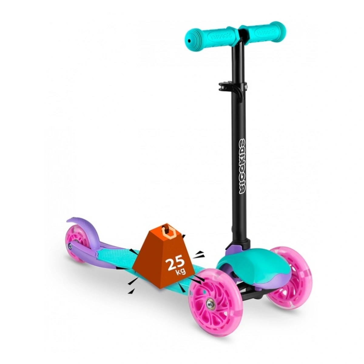 Trotineta copii Ricokids Loco – Turcoaz cu roz, roti LED [7]