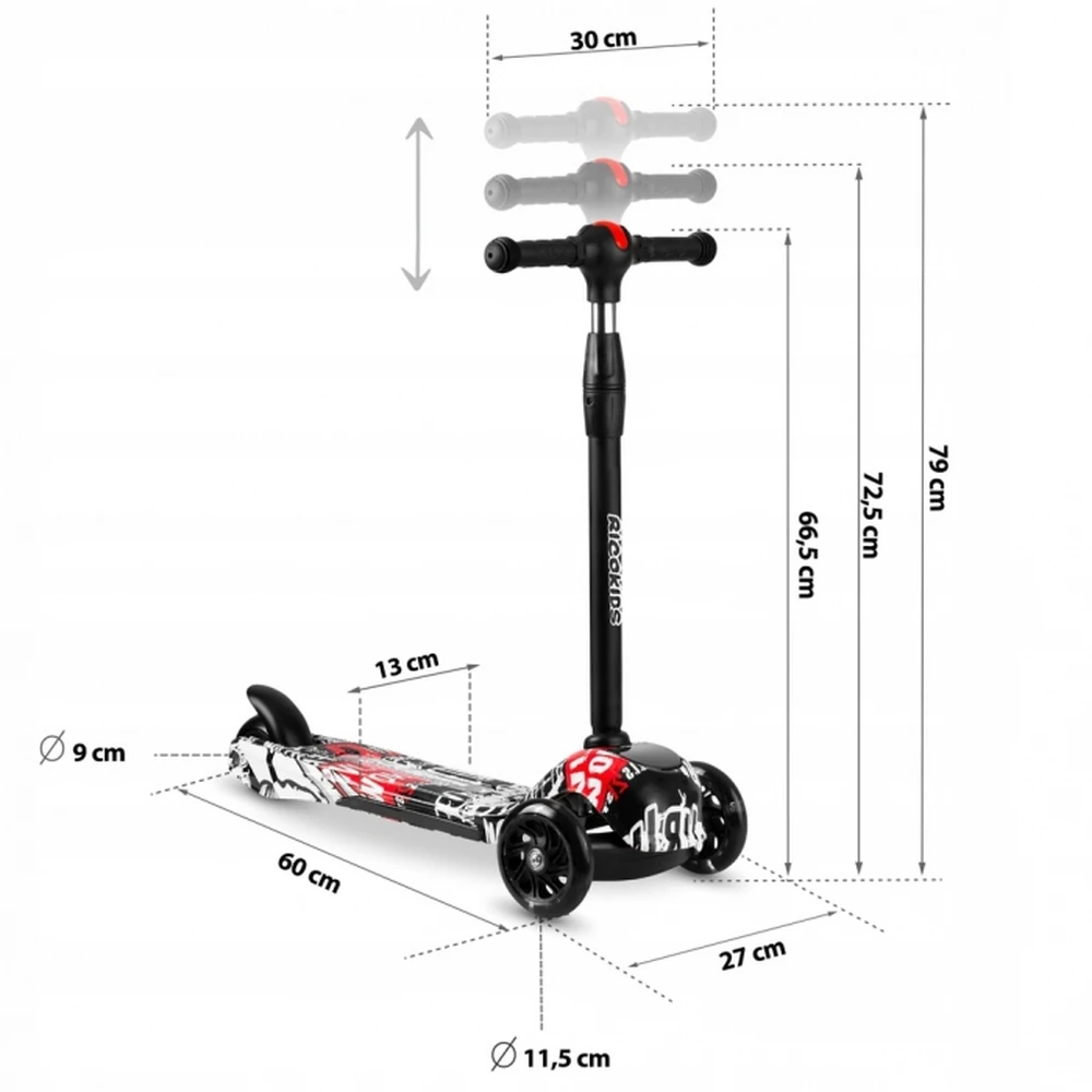 Trotineta Cu Roti Cu Led Ricokids Piko Negru - Alb - Rosu [8]