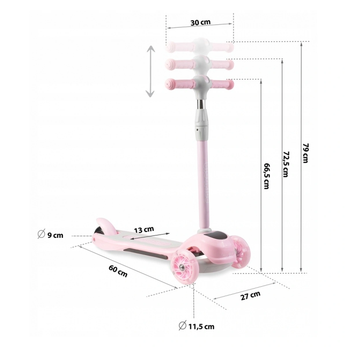 Trotineta copii Ricokids Piko – Roz, roti LED, ghidon reglabil [8]