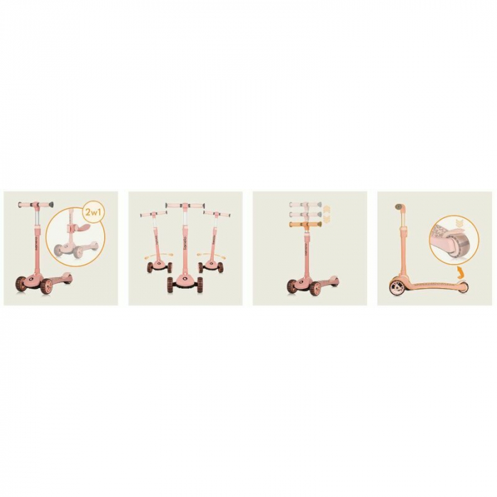 Trotineta, Lionelo, Franky, Pliabila, Pana la 50 kg, Sezut detasabil, Roti cu LED, 12 luni+, Pink Rose [29]