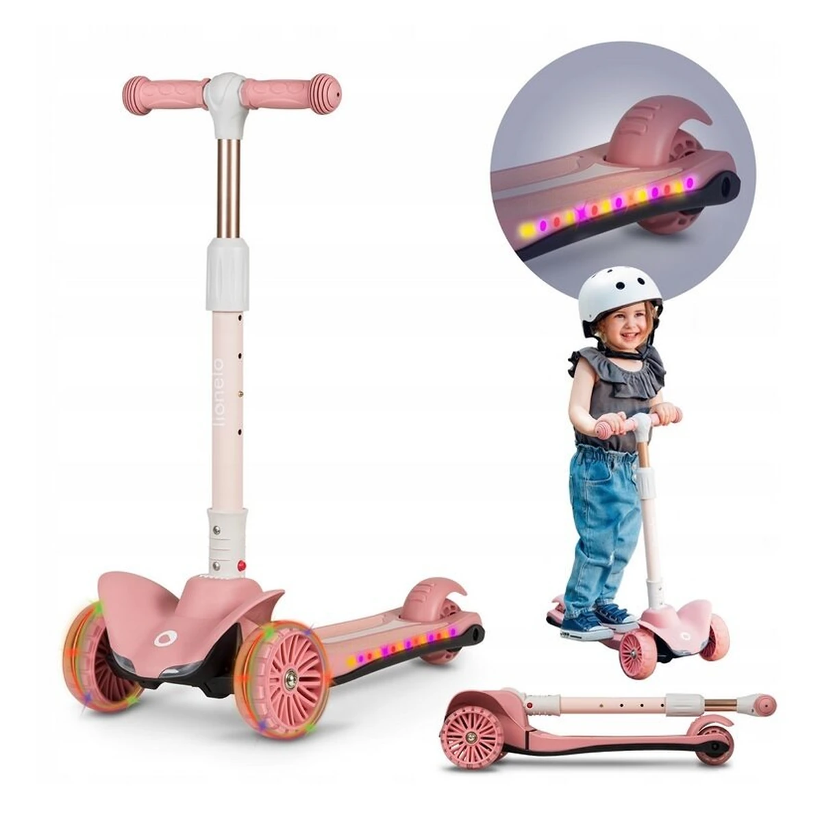 Trotineta, Lionelo, Timy, Copii, Ultrapliabila, Pana la 50 Kg, lumini LED, 23 ani+, Roz [25]