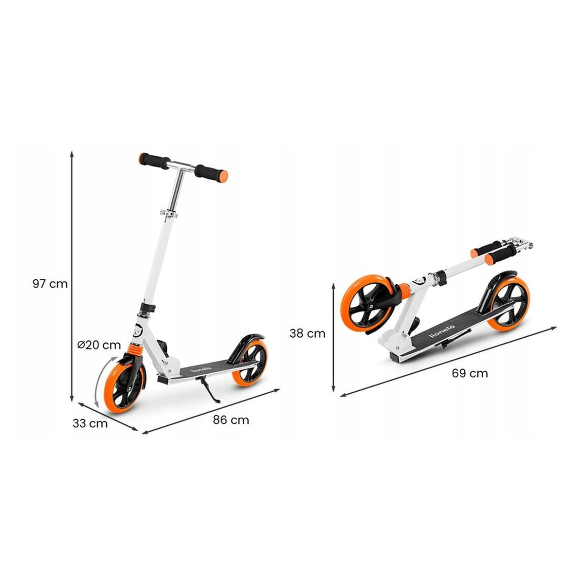 Lionelo - Trotineta Luca, Copii/Adulti, Pliabila, Pana la 100 Kg, Conform cu standardul european de securitate EN14619, Portocaliu [6]