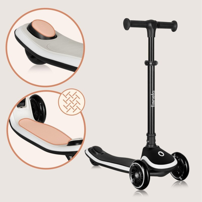 Trotineta pentru copii, Lionelo, Mey, Ultrapliabila, Cu lumini si cosulet, Maner ajustabil pe inaltime, 3 ani+, Pana la 50 Kg, Ultra usor, 2.8 kg, Certificata Intertek, Negru [19]