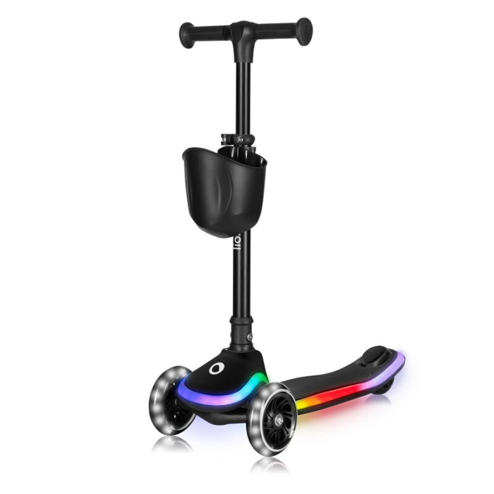 Trotineta pentru copii, Lionelo, Mey, Ultrapliabila, Cu lumini si cosulet, Maner ajustabil pe inaltime, 3 ani+, Pana la 50 Kg, Ultra usor, 2.8 kg, Certificata Intertek, Negru [5]