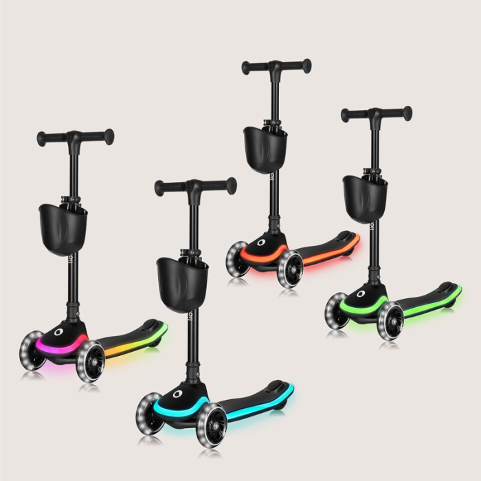 Trotineta pentru copii, Lionelo, Mey, Ultrapliabila, Cu lumini si cosulet, Maner ajustabil pe inaltime, 3 ani+, Pana la 50 Kg, Ultra usor, 2.8 kg, Certificata Intertek, Negru [30]