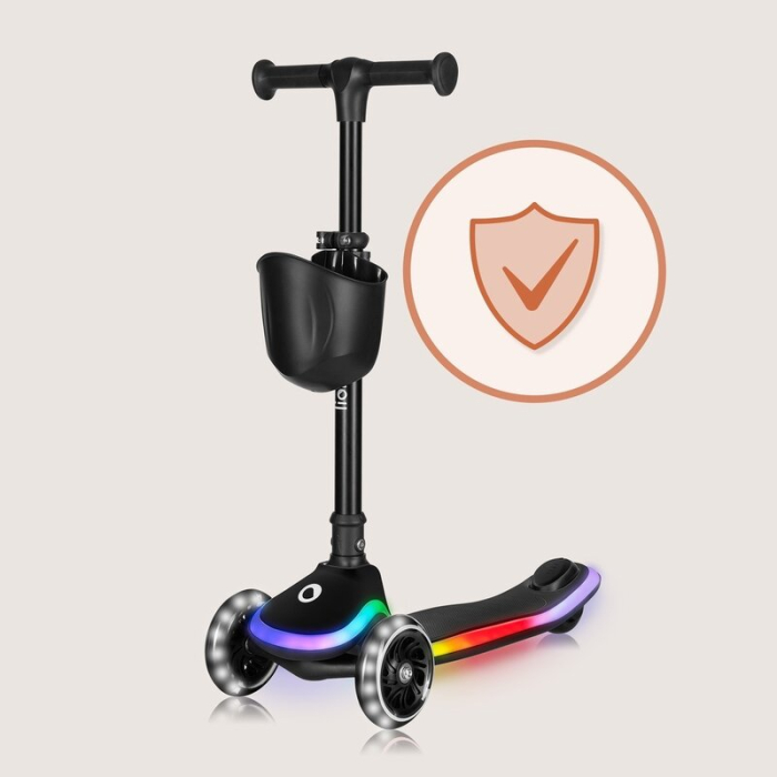 Trotineta pentru copii, Lionelo, Mey, Ultrapliabila, Cu lumini si cosulet, Maner ajustabil pe inaltime, 3 ani+, Pana la 50 Kg, Ultra usor, 2.8 kg, Certificata Intertek, Negru [27]