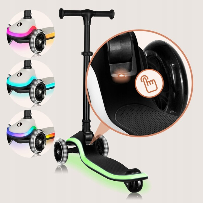 Trotineta pentru copii, Lionelo, Mey, Ultrapliabila, Cu lumini si cosulet, Maner ajustabil pe inaltime, 3 ani+, Pana la 50 Kg, Ultra usor, 2.8 kg, Certificata Intertek, Negru [25]