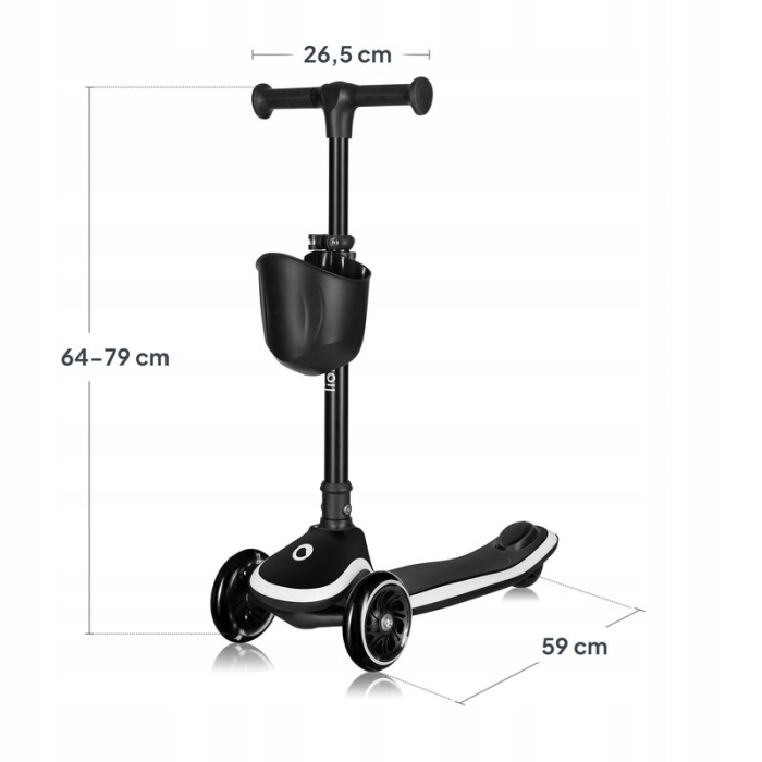 Trotineta pentru copii, Lionelo, Mey, Ultrapliabila, Cu lumini si cosulet, Maner ajustabil pe inaltime, 3 ani+, Pana la 50 Kg, Ultra usor, 2.8 kg, Certificata Intertek, Negru [16]