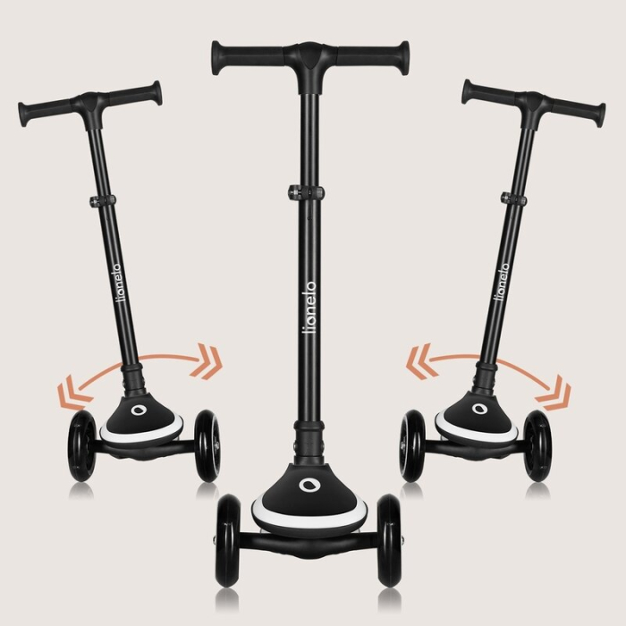 Trotineta pentru copii, Lionelo, Mey, Ultrapliabila, Cu lumini si cosulet, Maner ajustabil pe inaltime, 3 ani+, Pana la 50 Kg, Ultra usor, 2.8 kg, Certificata Intertek, Negru [28]