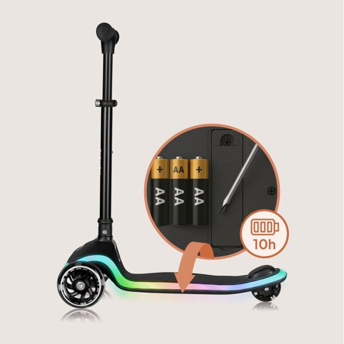 Trotineta pentru copii, Lionelo, Mey, Ultrapliabila, Cu lumini si cosulet, Maner ajustabil pe inaltime, 3 ani+, Pana la 50 Kg, Ultra usor, 2.8 kg, Certificata Intertek, Negru [17]