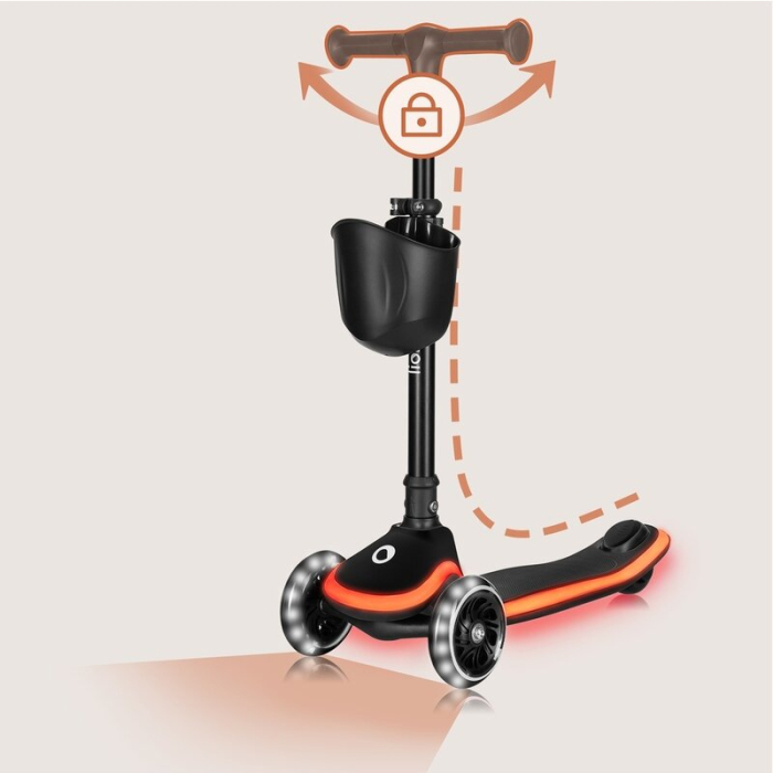 Trotineta pentru copii, Lionelo, Mey, Ultrapliabila, Cu lumini si cosulet, Maner ajustabil pe inaltime, 3 ani+, Pana la 50 Kg, Ultra usor, 2.8 kg, Certificata Intertek, Negru [20]