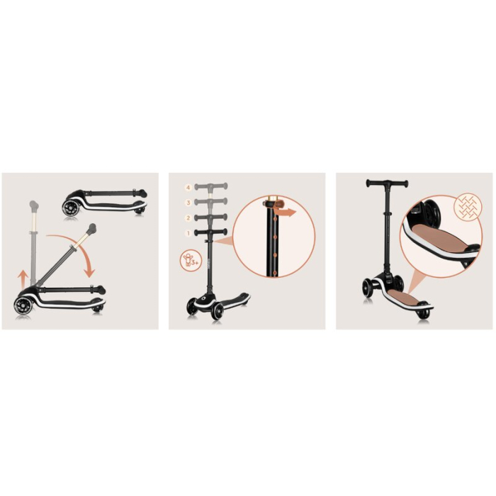 Trotineta pentru copii, Lionelo, Mey, Ultrapliabila, Cu lumini si cosulet, Maner ajustabil pe inaltime, 3 ani+, Pana la 50 Kg, Ultra usor, 2.8 kg, Certificata Intertek, Negru [31]